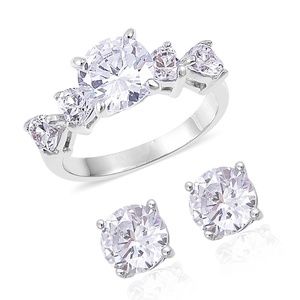 Sim White Diamond Stud Earrings/Ring Set NWT!